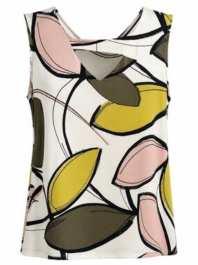 Nine West Womens Sleeveless Abstract Leaf Print Blouse L Polyester/Elastane